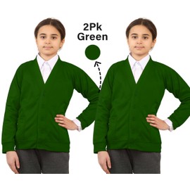 Bahob® 2 Pack Girls School Cardigan Fleece Sweatshirt Uniform Schoolwear Long Sleeve TOP Pullover Jumper Round/V- Neck 2-14 Years (Green, 5-6 Years)