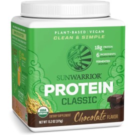 Proteína de chocolate clásica orgánica SUNWARRIOR, proteína en polvo de origen vegetal, 375 g