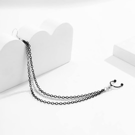 Kenjudess Gothic Black Chain Tassel Nose Ring Nose to Ear Hook Pierced Septum Hoop Ring Punk Hip Hop Party Nose Accessories for Women