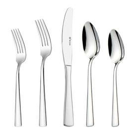 HISSF Silverware set, Stainless Steel Flatware Set for 8, 40-piece Cutlery Set, Forks Knives and Spoons Set, Silver