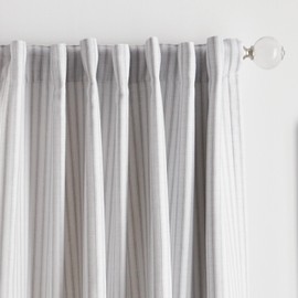 Martha Stewart Ticking Stripe Blackout Lining Rod Pocket/Back Tab Window Curtain Panel Pair, 95", White/Grey