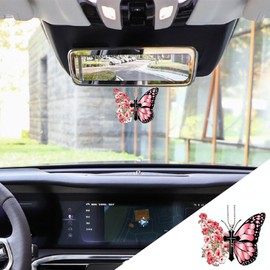 RGOAANC Butterfly Car Hanging Ornament, Butterfly Car Accessories, Cute Car Rear View Mirror Charm, Car Christian Cross Rearview Mirror Hanging Accessories Universal Fit for Men and Women (Pink)