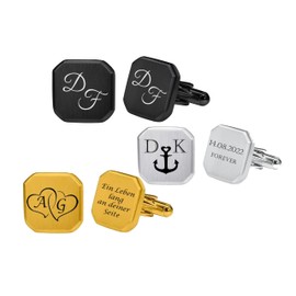 ID Cufflinks with Engraving of Your Desire Stainless Steel in Three Colours Wedding with Box, Metal, without stone