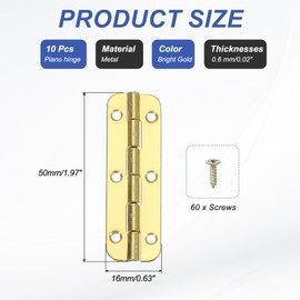 sourcing map Small Piano Hinge 180Degree Jewelry Box Hinges with Screws for Jewellery Wooden Boxes (Bright Gold, Pack of 10)