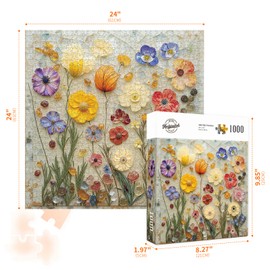 Naturelish Jigsaw Puzzles for Adults 1000 Pieces, Colorful Pretty Plant Floral Square Challenging Unique Puzzle for Game Night Family Home Decor, 24x24 Inches, Stone Flowers