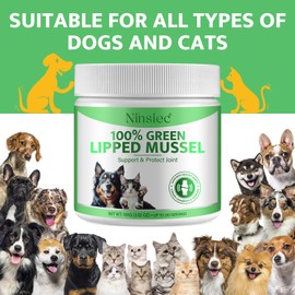 Ninsiec Green Lipped Mussels for Dogs & Cats, Premium Joint Supplement Powder for HIPS, Senior Dog Supplements, Dog Hip Brace, Dog Joint Supplement Powder Supports Joints, Tendons, Ligaments(1)