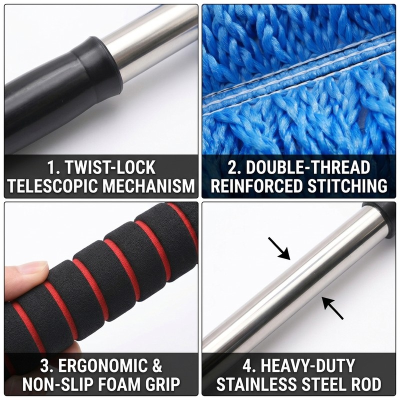 Car Wash Brush with Flexible Stainless Steel Handle – Microfiber
