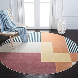 SAFAVIEH Orwell Collection Area Rug - 9' Round, Rust & Yellow, Mid-Century Modern Abstract Design, Non-Shedding & Easy Care, Ideal for High Traffic Areas in Living Room, Bedroom (ORW368P)
