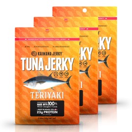 Kaimana Wild-Caught Ahi Tuna Jerky - Teriyaki | Rich in Omega-3s & High in Protein | All-Natural & Organic Fish Jerky (3 pack, 2 oz)