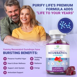 Purify Life Purify Life Sugar-Free Resveratrol Gummies - Potent 1500mg Resveratrol Supplement to Support Digestive & Immune Health - Supplement for Antioxidant Support, Cell Regenerator & Repair
