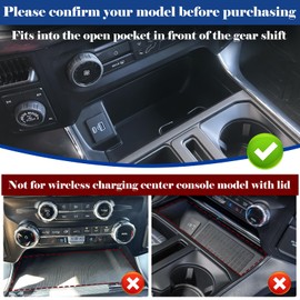 Center Console Organizer Cover for Ford F150 Accessories 2021-2024 2025 & Lightning XLT 2022 2023 2024 Middle Console Secret Pocket Lid Interior Hidden Storage Compartment Tray with USB Holes, 2PCS