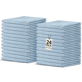 Crystal Ridge Cotton Wash Cloths 24 Pack - Washcloths for Showering, Face and Body, Soft and Highly Absorbent Multipurpose Towels for Bathroom, Kitchen, Spa and Gym - Wash Rags 12 x12 (Lt Blue)