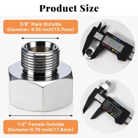 Water Line Adapter, 2 Pcs 1/2" Female to 3/8" Male Brass Reducer Adapters, Compression Pipe Fittings with Rubber Washers for Kitchen Bathroom Water Heater Supply Hose