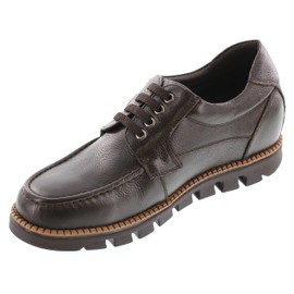 CALTO Men's Invisible Height Increasing Elevator Shoes - Dark Brown Pebble Grain Leather Lace-up Casual Shoes - 3 Inches Taller- G63811 - Size 9 D(M) US