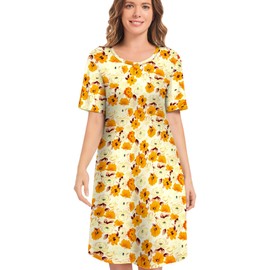 CONOMAX Women's Nightshirt Soft Nightgowns for Women Short Sleeve Sleep Dress Sleepwear(1X)