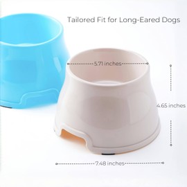 Spaniel Bowls for Dogs Long Ears – 2 Pack Long Eared Dog Bowl, No-Spill Food & Water Bowls for Cocker Spaniels, Beagles, & Long-Eared Breeds, Non-Slip Design, Easy to Clean (Blue & White)
