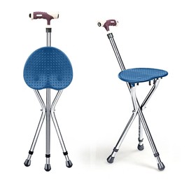 LHONE Folding Cane Seat Walking Stick,Medical Lightweight Three Leg Cane Seat Walking Stick with Light,Portable Adjustable Anti-Skid Folding Walking Cane with Seat,330 lbs (Blue)