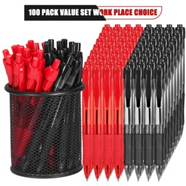 deegtran Pens Bulk, 100 Pack No Bleed Black & Red Ink Click Pens with Soft Grip, Wholesale Retractable Ballpoint Pens for Office School, Medium Point Smooth 1.0MM