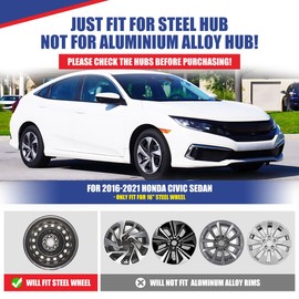 NIXON OFFROAD 16 Inch Hubcaps for Honda Civic Sedan 2016-2024 [Only Fit Steel Wheel] Wheel Rim Cover (Set of 4) ABS Hub Caps Replacement for Car (Silver Lacquer & Black Lacquer, 5103Style)