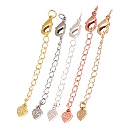 AORHOFJ Pack of 5 chain extensions, chain extension, gold, 925 sterling silver chain extension, chain, anklet, bracelet, extension chain for jewellery making
