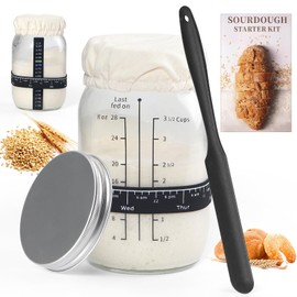 ROLIOUMEN Sourdough Starter Kit, 34OZ Sourdough Jar Container with Aluminium Lid, Feeding Band, Thermometer, Cloth Cover and Silicone Spatula, Sourdough Bread Baking Supplies