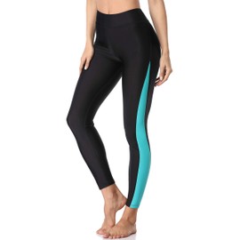 ATTRACO Swimming Leggings for Women Skin Tight Swim Pants Rash Guard Leggings Aqua XL