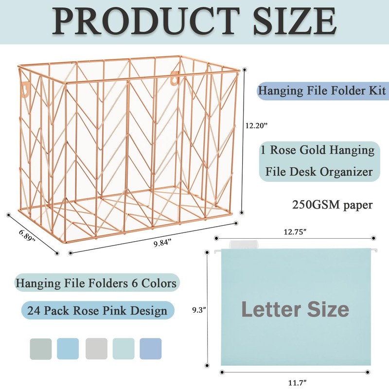 Beramon Hanging File Folder Kit Includes 1 Rose Gold Hanging