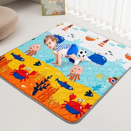 TreeBud Baby Play Mat - Thicken 50x50 Inch Soft Foam Crawling Mat for Playpen & Floor, Non-Slip Waterproof Playmats for Infants & Toddlers, Portable Foldable & Machine Washable, Ocean World