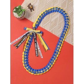TFTAFAN Graduation Ribbon Lei Graduation Leis Necklace Class of 2025 Graduation Necklace Braided Gift Party Accessories for Women and Men (blue and yellow, 2)