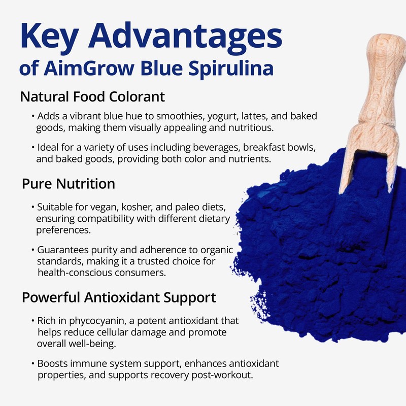 Aimgrow Blue Spirulina, Antioxidant Rich Blue Spirulina Powder, Non-GMO and