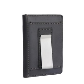 AGBIADD Full-Grain Leather Slim Bifold Wallet for Men Front Pocket RFID Blocking 10 Card Slots Independent Money Clip ID Window Minimalist Thin Durable (Dark grey)