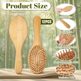 12 Pcs Bamboo Hair Brush Bulk Natural Wooden Paddle Brush Anti-Static Wooden Hair Brush Lightweight Massage Scalp Combs Detangling DIY Engraving Hairbrush for Women Men All Hair Types