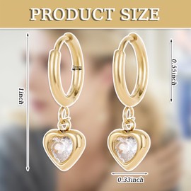 Crystal Heart Huggie Hoop Earrings For Women,Hypoallergenic Titanium Stainless Stee,Women Teen Hoop Earrings,Cubic Zirconia Ear Ringing Jewelry,Heart Ball Earrings,