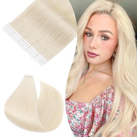 Rich Choices Tape-In Real Hair Extensions, 60 cm, 20 Pieces, #70 White Blonde Hair Extensions, Real Hair, Remy, Silky Straight, Invisible Tape-In Hair Extensions, Natural Hair Thickening