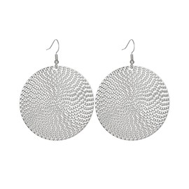 Anmpab Boho Large Disc Earrings for Women Vintage Geometric Hammered Round Circle Drop Dangle Earrings Statement Jewelry (Silver)