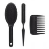 Black Simple Long Handle Oval Hair Extension & Straightening Comb, Multifunctional, with Plastic Ring - 3 Pieces Set 4ea