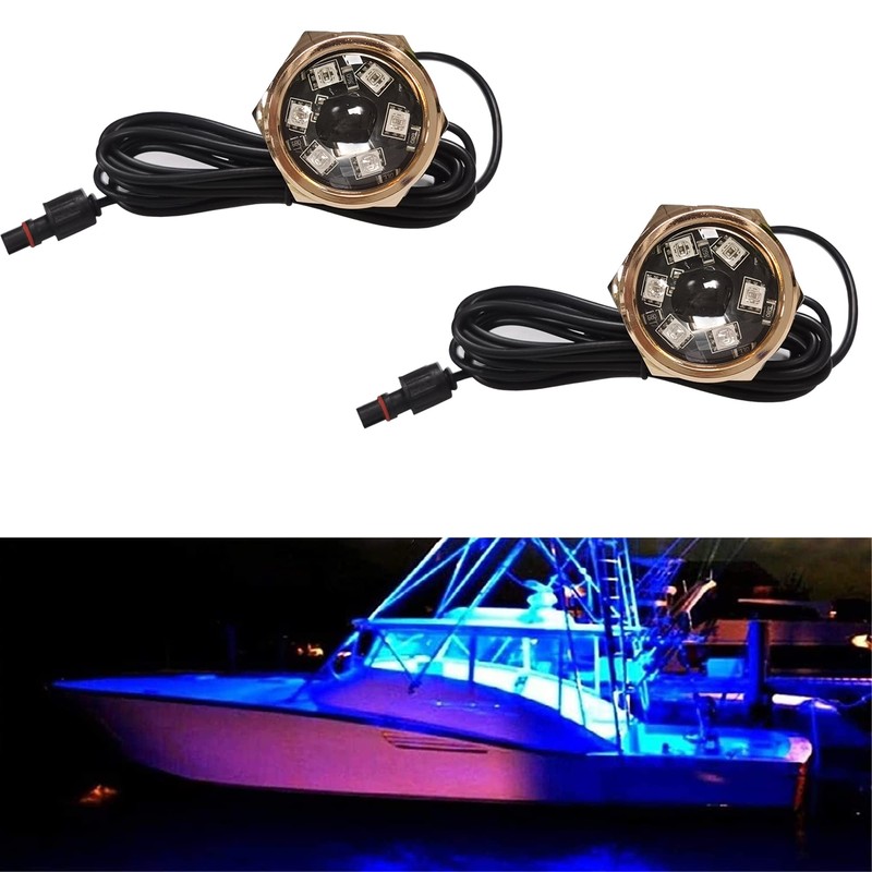 2Pcs RGB 1/2" NPT Boat Drain Plug Lights IP68 Waterproof