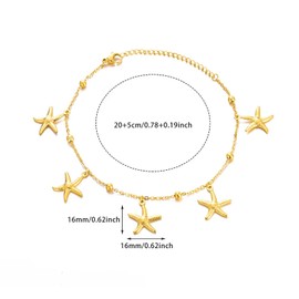 Starfish Anklets for Women Trendy 14k Gold Plated Waterproof Starfish Anklet Bracelet Adjustable Dainty Summer Beach Ocean Anklet Bracelet Gold Anklets Bracelets for Women