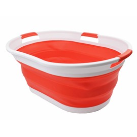 SAMMART 44L (11.6 Gallon) Collapsible Plastic Laundry Basket - Foldable Pop Up Storage Container/Organizer - Portable Washing Tub, Water Capacity: 35L(9.2 Gallon) (1, White/Orange Red)