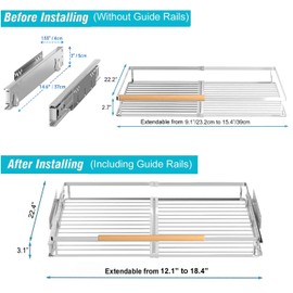 iPEGTOP 2 Pack Pull Out Cabinet Drawer Shelf Organizer, Extendable Sliding Slide Out Pantry Shelves Storage Heavy Duty for Kitchen Cabinets Under Sink, Adjustable Width 12.3~18.1" W x 22.5" D