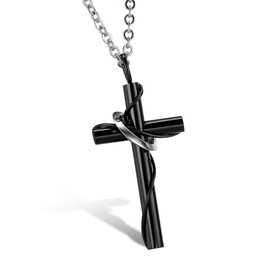 JewelryWe New Black Stainless Steel Lingering Cross Couples Pendant Necklace (Men's Pendant)
