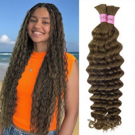 MSCATHY Human Braiding Hair for Boho Braids 100g Deep Wave Bulk Human Hair for Braiding Color 4 Boho Human Hair 22inch for Braids 12A Chocolate Brown 4# Bohemian Hair(#4 Brown-100g Pack-22inch)
