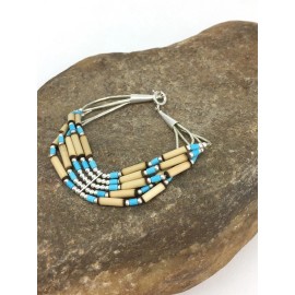 Handmade Turquoise Shell Liquid Heishi Navajo Sterling Silver 7" Bracelet 13594