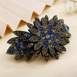 Aimimier Blue Crystal Inlaid French Hair Clips Sparkly Rhinestone Leaf Barrettes Fashion Hair Jewelry Styling Bridal Hair Accessories for Women (Blue)