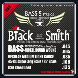 Black Smith 45-135 14 "Coated Set of 5-String Electric Bass Guitar Strings