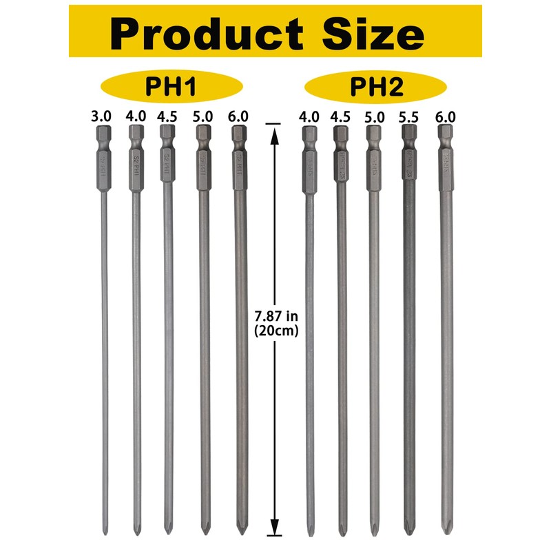 Rocaris 10 Pack Extra Long Phillips Screwdriver Bit Sets, 1/4