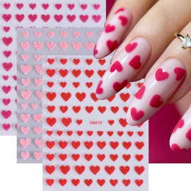 3 Sheet Valentine's Day Heart Nail Art Stickers with 5D Glitter Love Embossed Design Nail Stickers for Women Girls Fake Nails Decor Accessories Rose Red Pink Decorations Nail Art Decals
