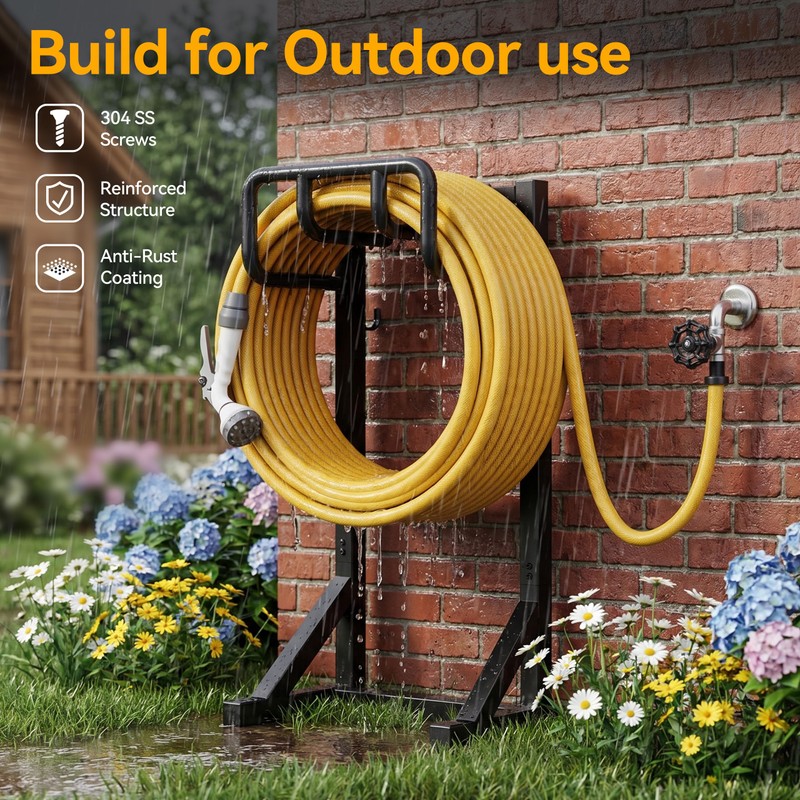 Garden Hose Holder Stand, Freestanding Heavy Duty Metal Hose Holder