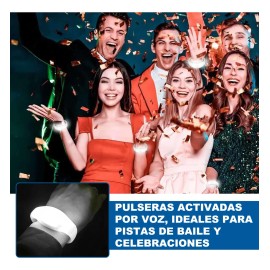 14 Pulsera Led Blanco Audiorítmica Para Fiestas 20 Cm Bodas