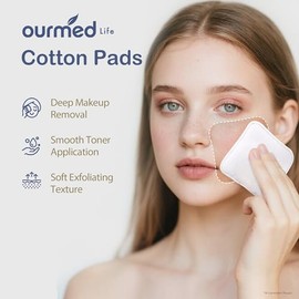 Ourmed Life Almohadillas grandes de algodón para la cara, redondas de algodón suave y sin pelusa con diseño de costura prensada, cuadrados de limpieza